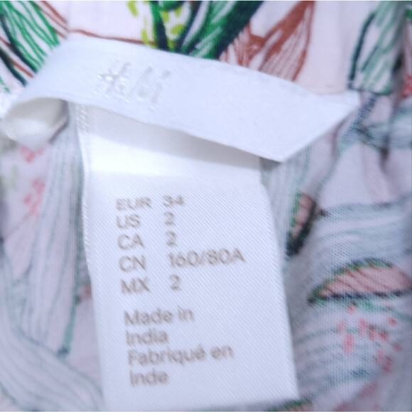 H&M Tropical Print Off Shoulder Dress Size 2 Short Sleeve Floral Vacay Beach - Picture 6 of 7